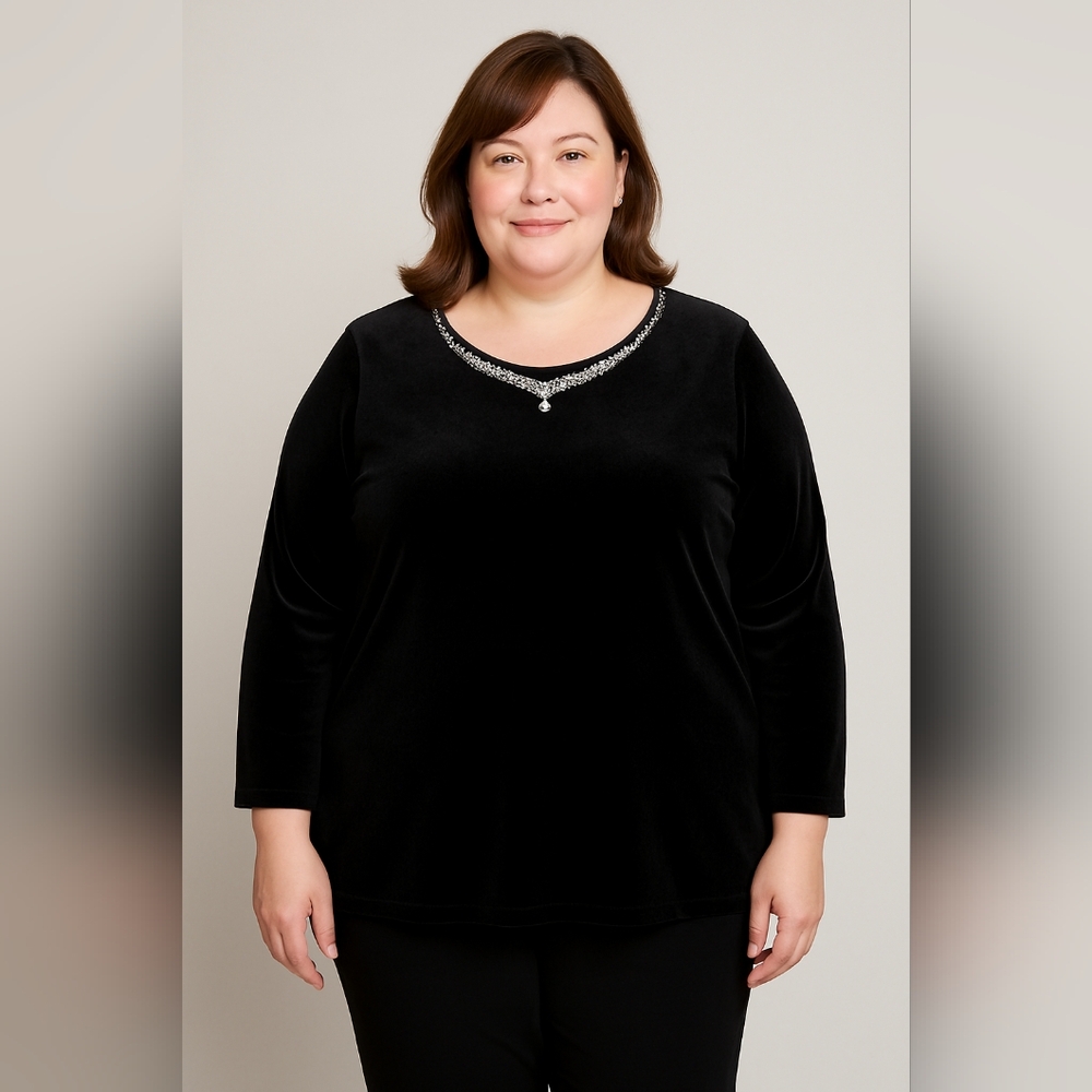 Jeweled Holiday Top Shirt Plus Size Womens